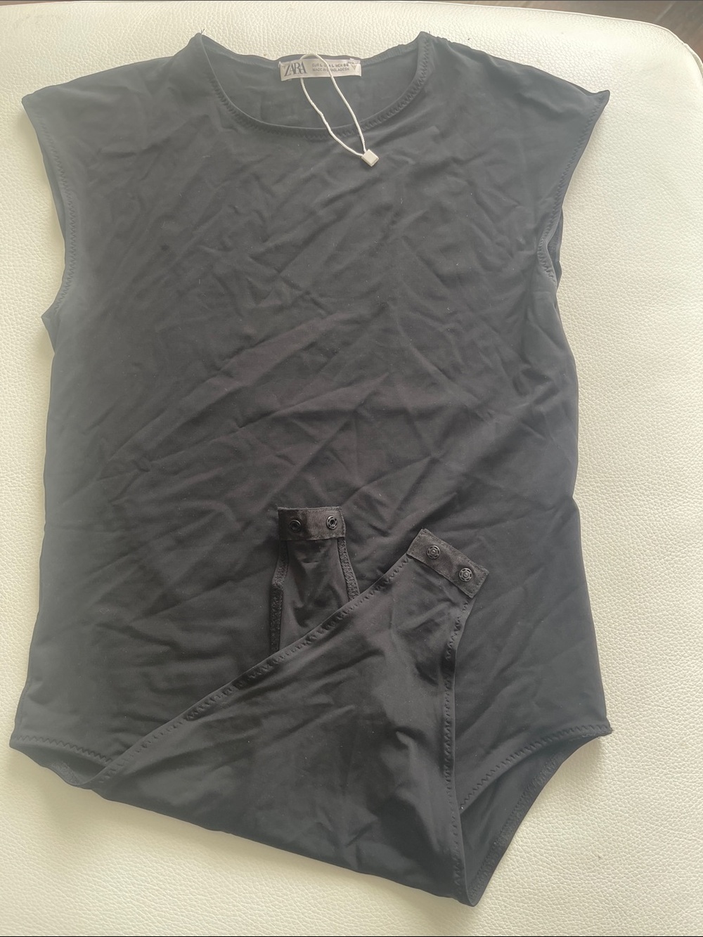 Zara Black Sleeveless Snap-Closure Bodysuit 90% Nylon 10% Elastano